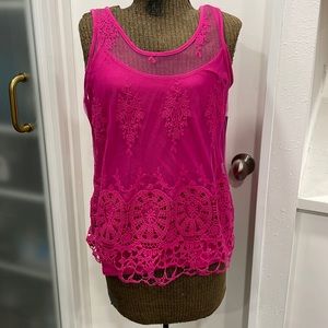 INC — Hot pink 2 piece tank with lace overlay. LARGE